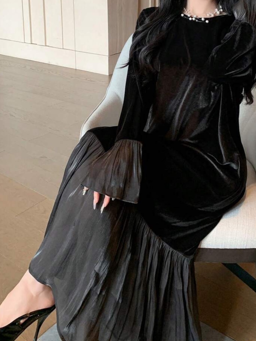 Women's Patchwork Mid-Length Thermal Lining Dress Dress Wedding Guest